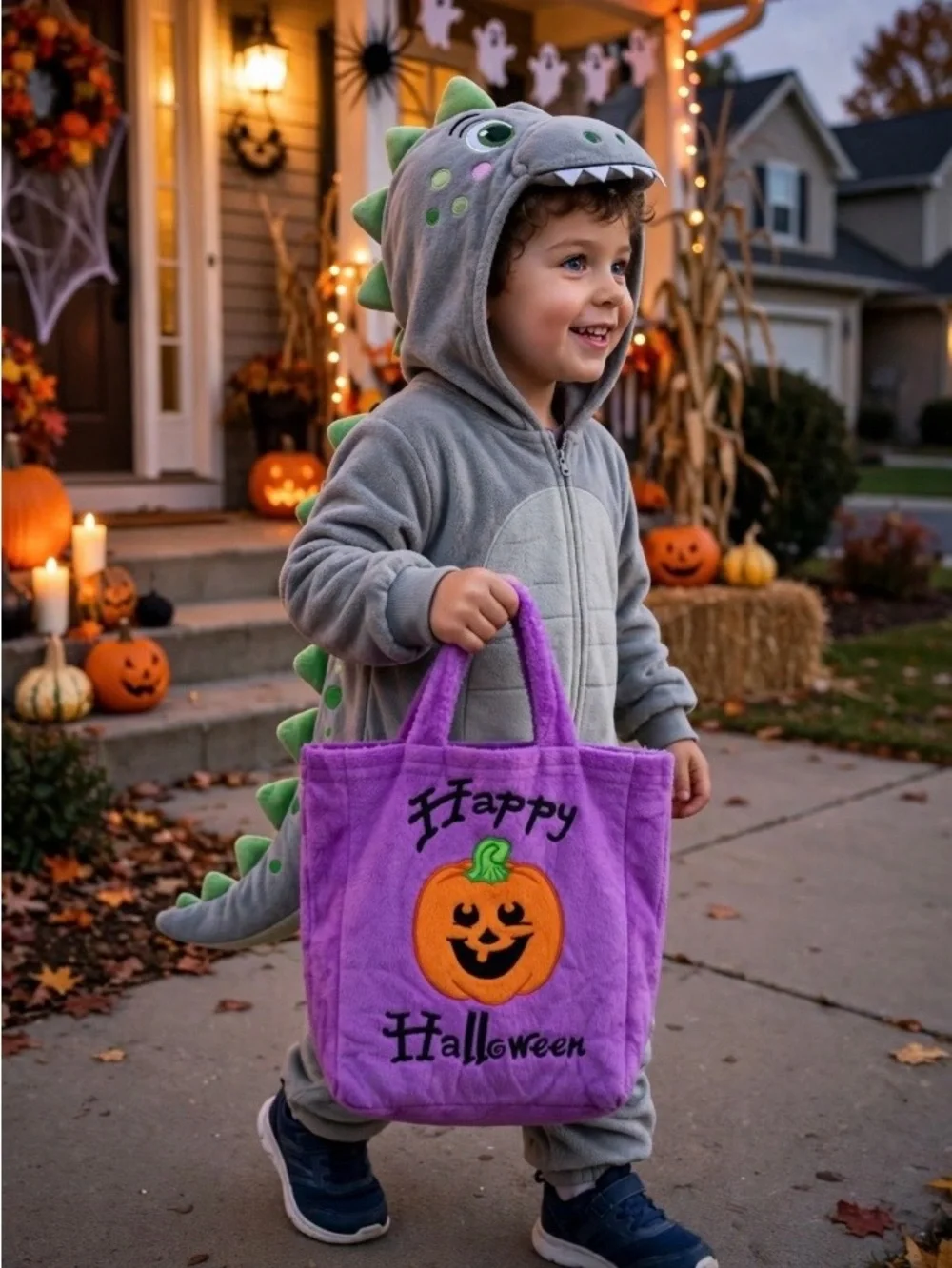 Kids Vintage Push embroidered Pumpkin Halloween trick or treat Bag